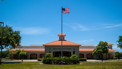 Venice Community Center front with flag