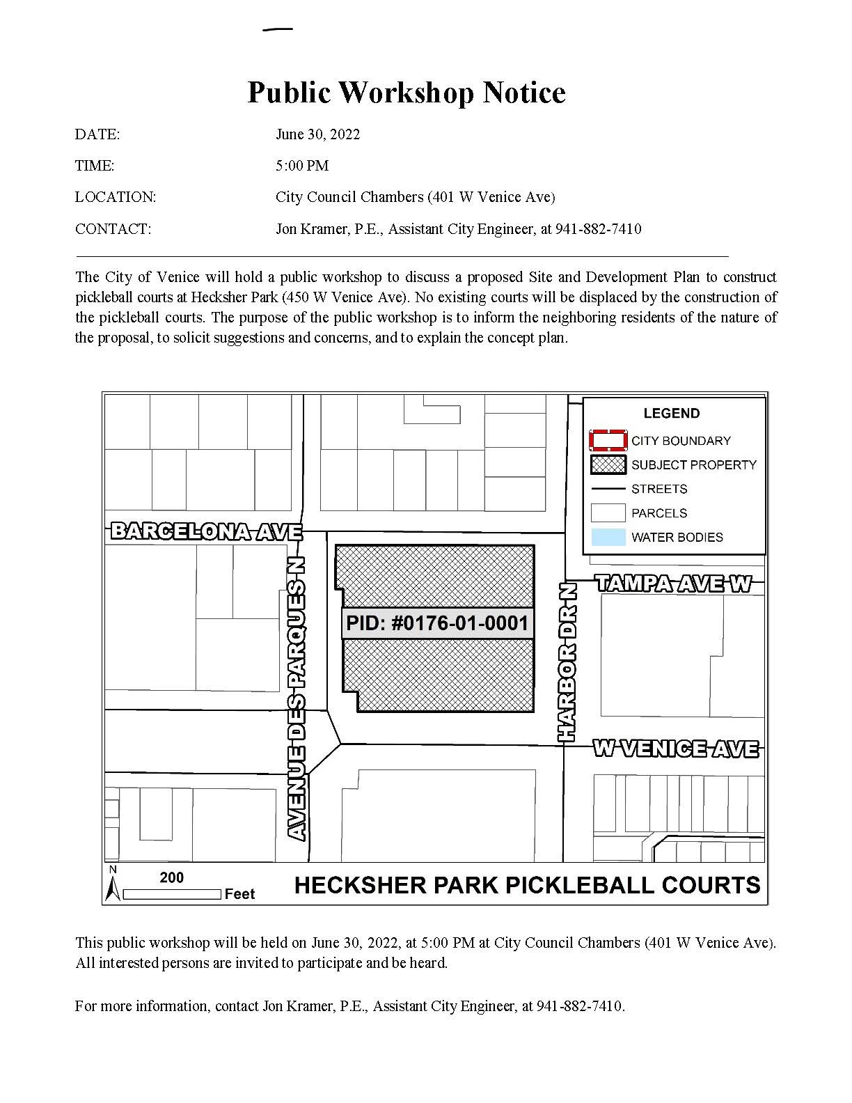 Public Workshop Notice-Pickleball Courts 6.30.22