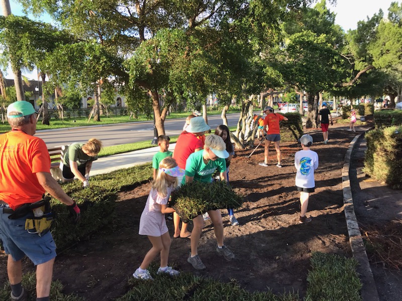 Make a Difference Day sod work in Centennial Park